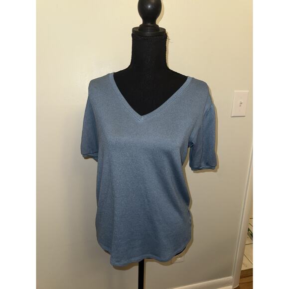 MOD REF Women’s Crew Neck Sweater Soft Size S Short Sleeve Cuffed Blue EUC - Picture 1 of 4